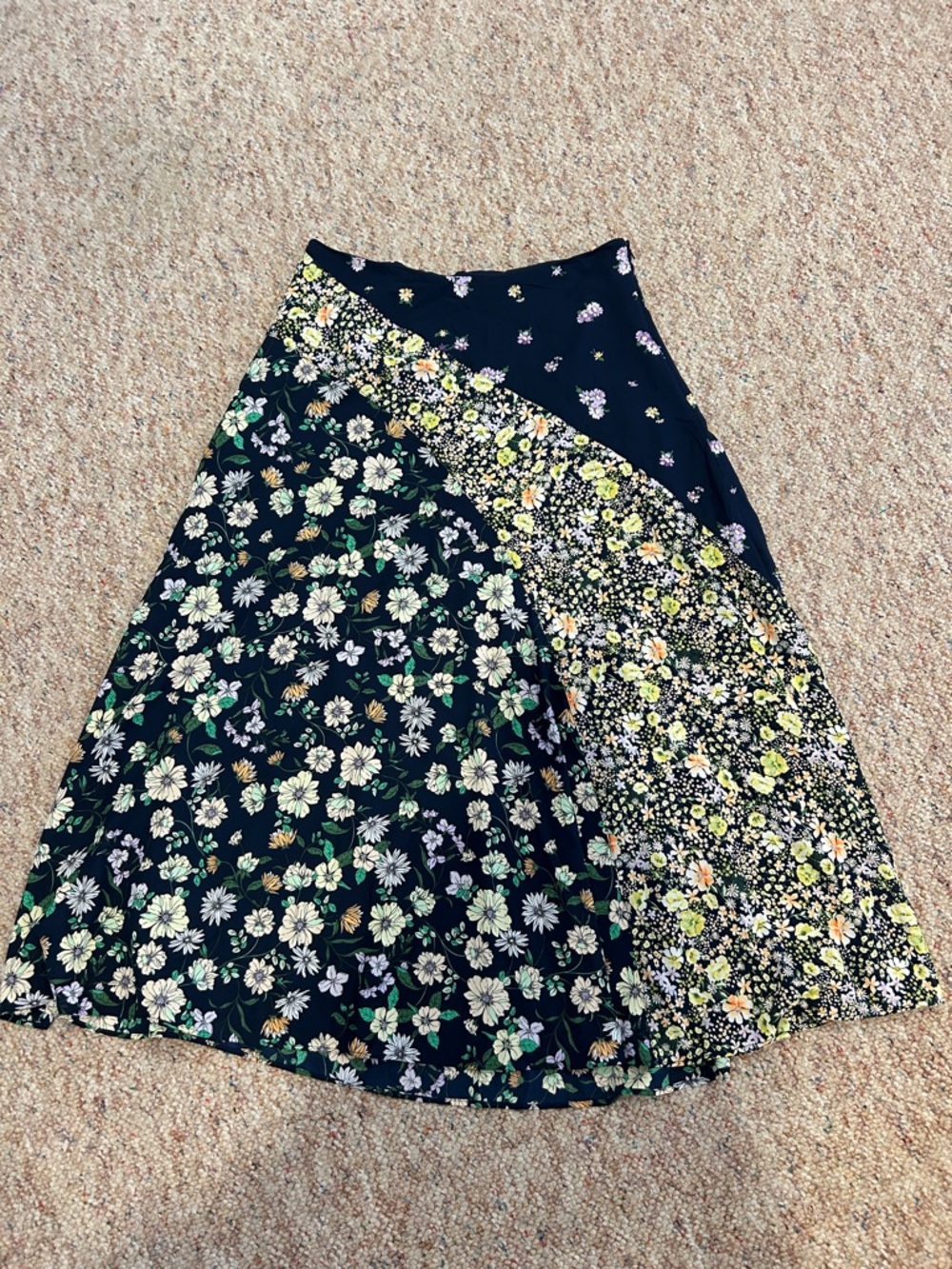 LOFT Navy Floral Mixed-Print A-Line Skirt